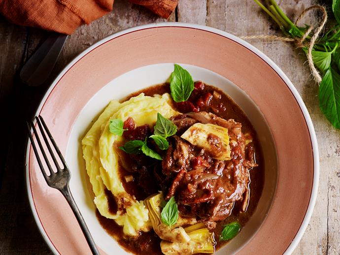 **Sun-dried tomato and balsamic lamb stew**
<br><br>
Chunky bits of lamb sit in a nourishing stew with hints of fresh thyme and basil to cut through the richness. This is winter comfort food at its hearty best.
<br><br>
[***Read the full recipe here***](https://www.womensweeklyfood.com.au/recipes/sun-dried-tomato-and-balsamic-lamb-stew-28656|target="_blank")