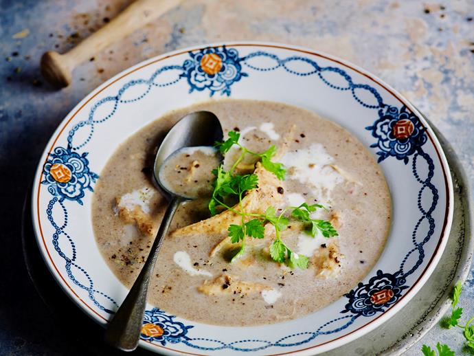 Warm up with this delicious [chicken and mushroom soup](https://www.womensweeklyfood.com.au/recipes/chicken-and-mushroom-soup-28657|target="_blank") - a true family favourite.