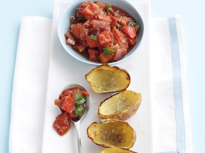 If you want to make a share-plate, party platter or after-school snack with a bit of substance, these [potato skins with tomato salsa](https://www.womensweeklyfood.com.au/recipes/potato-skins-with-tomato-salsa-10607|target="_blank") are the bomb. They'll be snapped up, and if you plan ahead you can use the potato flesh for myriad other recipes.