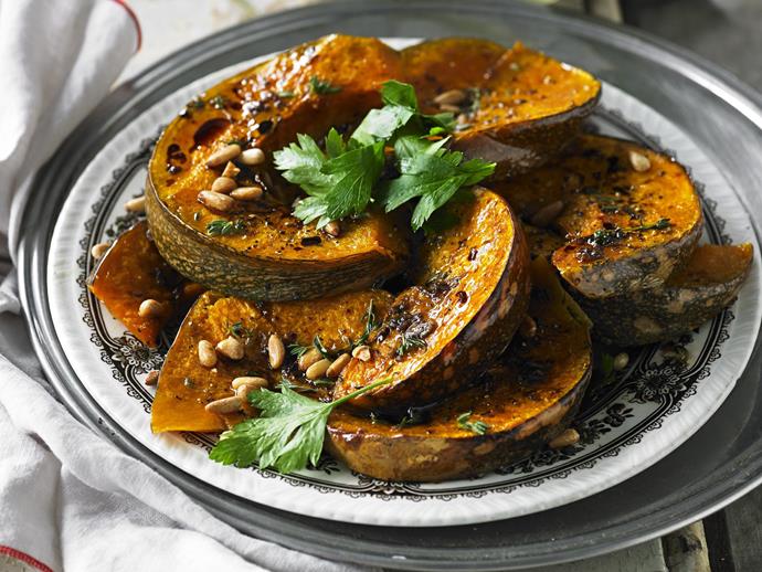 **[Pumpkin with balsamic and pine nuts](https://www.womensweeklyfood.com.au/recipes/pumpkin-with-balsamic-and-pine-nuts-9583|target="_blank")**

The great thing about using Japanese pumpkin for this pumpkin with balsamic and pine nuts recipe is that the skin is edible, so there's no need to waste time cutting it off. This makes a great side dish for a roast leg of lamb.