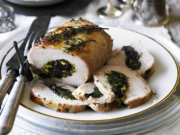**[Roast turkey breast with cranberry and pistachio stuffing](https://www.womensweeklyfood.com.au/recipes/roast-turkey-breast-with-cranberry-and-pistachio-stuffing-13042|target="_blank")**

Cooking a whole turkey can be rather daunting and time-consuming, however, this rolled breast is stress-free and quick, yet looks spectacular. If you're entertaining a larger crowd, simply double the recipe to feed 12.