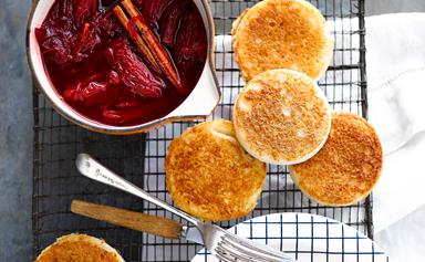 Crumpets with rhubarb compote