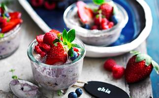 Berry and coconut chia puddings