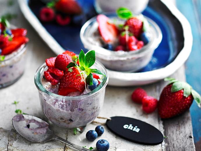 [Berry and coconut chia puddings](https://www.womensweeklyfood.com.au/recipes/berry-and-coconut-chia-puddings-28697|target="_blank") 