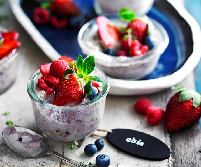 Berry and coconut chia puddings