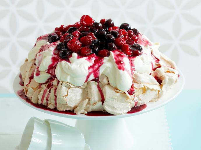 **[Pavlova with berry compote](https://www.womensweeklyfood.com.au/recipes/pavlova-with-berry-compote-15759|target="_blank")**

A classic Aussie dessert, this beautiful meringue is divine topped with a sweet berry compote to create a brilliant pavlova.