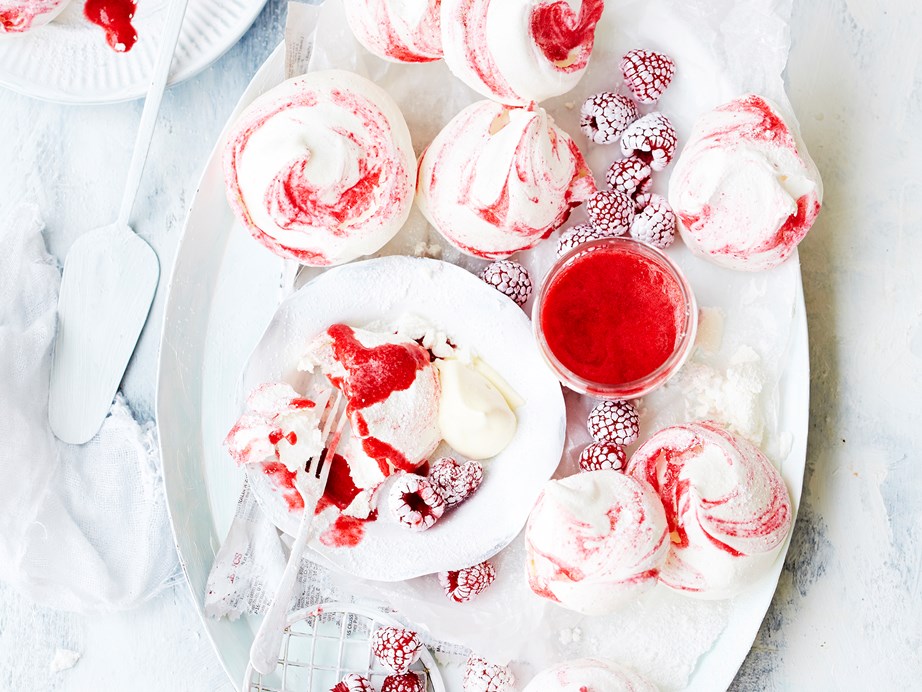 **[Rosewater and raspberry swirl meringues](https://www.womensweeklyfood.com.au/recipes/rosewater-and-raspberry-swirl-meringues-28775|target="_blank")**

You can't go past these super-sweet, picture-perfect rosewater and raspberry meringues! They are the perfect balance of sweet, tart and floral.