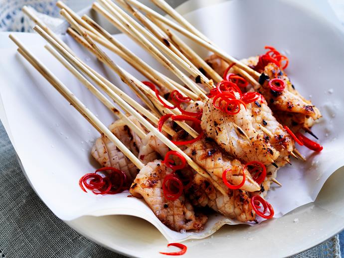 **[Korean barbecued squid on skewers](https://www.womensweeklyfood.com.au/recipes/korean-barbecued-squid-on-skewers-28799|target="_blank")**

Delicious, fresh, juicy Korean barbecued squid on skewers - a crowd pleasing dish which is perfect for your next BBQ or family gathering!