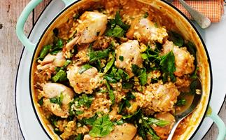 Apricot chicken with creamy rice