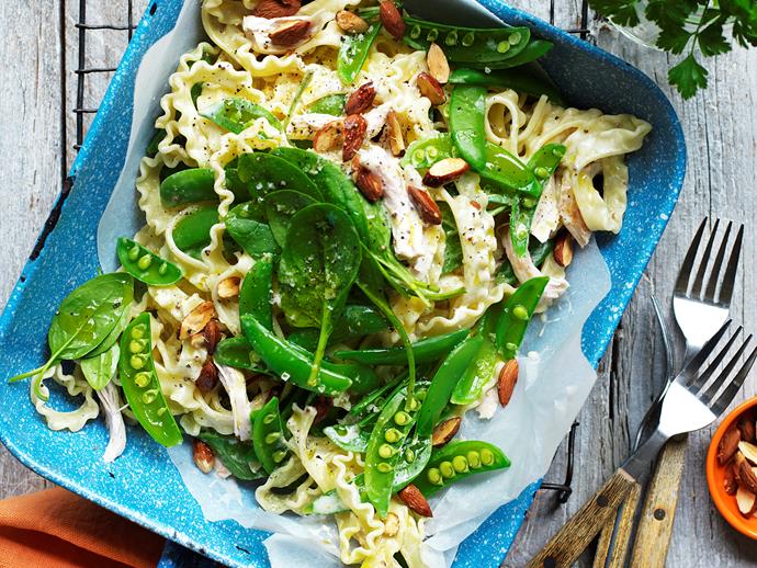 This nourishing [chicken and sugar snap pea pasta](https://www.womensweeklyfood.com.au/recipes/chicken-and-sugar-snap-pea-pasta-28856|target="_blank") is perfect for mid-week dinner ideas. Quick and easy, and packed with bags of mouth-watering flavour!