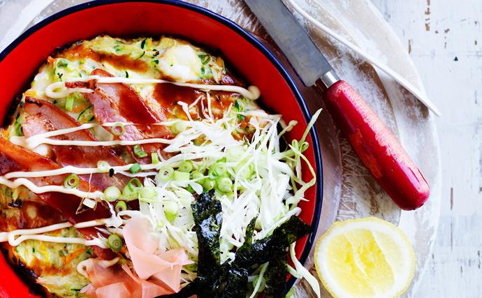 Prawn and vegetable Okonomiyaki - Japanese pancake