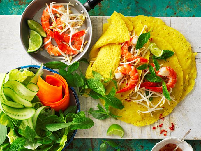 **[Vietnamese pancakes with prawns](https://www.womensweeklyfood.com.au/recipes/vietnamese-pancakes-with-prawns-9711|target="_blank")**

This traditional [Vietnamese](https://www.womensweeklyfood.com.au/vietnamese-recipes-29744|target="_blank") lunch is eaten by tearing off a piece of pancake, placing it inside a lettuce leaf, along with some herbs, sprouts, prawns and vegetables; it is then rolled up and dipped into a sauce.
