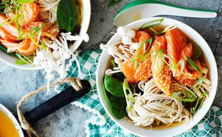 miso broth with salmon and soba