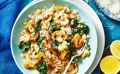 Bacon, mushroom and kale risotto