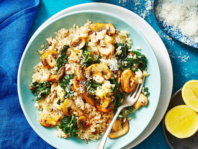 This [bacon, mushroom and kale risotto](https://www.womensweeklyfood.com.au/recipes/bacon-mushroom-and-kale-risotto-28982|target="_blank") is a simple and delicious version of the classic Italian dish.