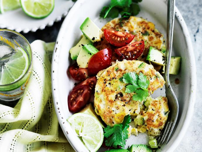 These **[zucchini and corn fritters](https://www.womensweeklyfood.com.au/recipes/zucchini-and-corn-fritters-29066|target="_blank")** are super yum.