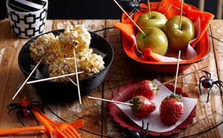 Toffee popcorn sticks and poison fruit skewers