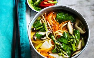 Chinese noodle, tofu and vegetable soup