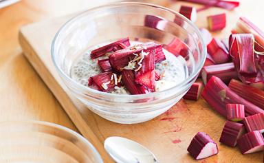 Chia breakfast pudding with roasted rhubarb