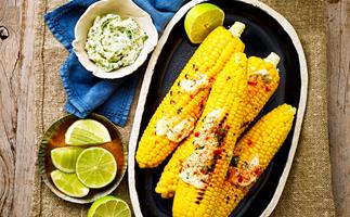 Char-grilled corn with coriander and lime butter