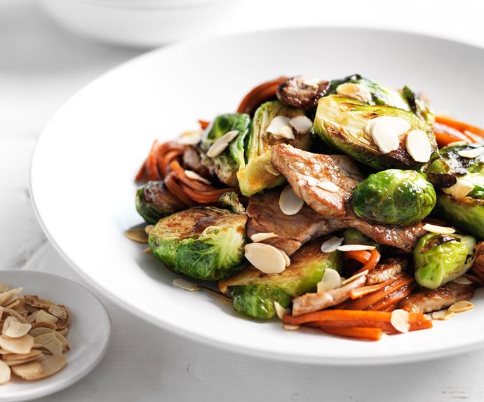 Pork and brussels sprouts stir-fry