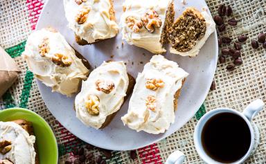 Coffee, sour cream and walnut cakes