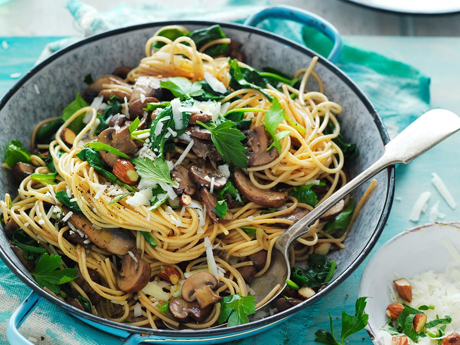 Our **[pasta with spinach, mushrooms and almonds](https://www.womensweeklyfood.com.au/recipes/pasta-with-spinach-mushrooms-and-almonds-29291|target="_blank")** is simply a big bowl of deliciousness. 