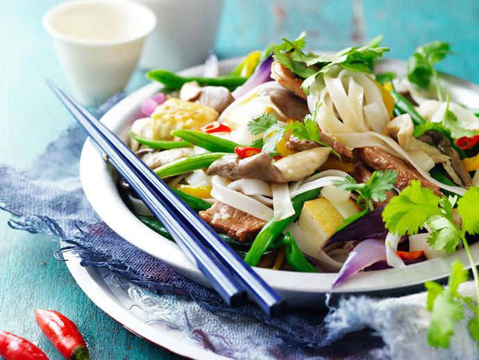 **[Pork and tofu rice noodles](https://www.womensweeklyfood.com.au/recipes/pork-and-tofu-rice-noodles-29298|target="_blank")**

Stir-fry your taste buds to heaven with this staple Asian noodle dish of pork, tofu and beans with chunks of capsicum and oyster mushrooms. This recipe is suitable for diabetics.