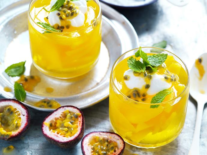 **[Tropical jelly with coconut yoghurt](https://www.womensweeklyfood.com.au/recipes/tropical-jelly-with-coconut-yoghurt-29313|target="_blank")**

These tropical jelly cups, topped with passionfruit pulp and coconut yoghurt, are the perfect chilled dessert to enjoy after a hot day at the beach. And they are suitable for diabetics.