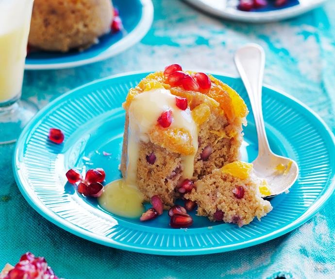 Orange and pomegranate steamed puddings