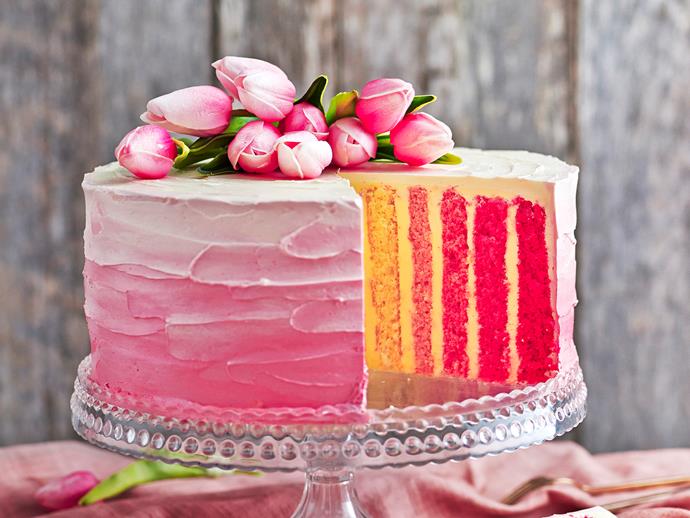 **[Rose pink vertical stripe cake](https://www.womensweeklyfood.com.au/recipes/rose-pink-vertical-stripe-cake-29360|target="_blank")**

This vibrant rose pink vertical stripe cake is full of colour and delicious, sweet flavour - the perfect cake for your next party, family gathering, or celebration!