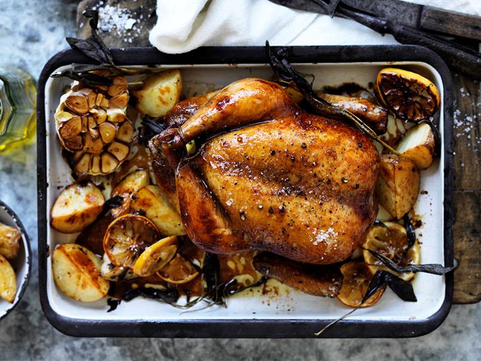 **Tea brined roasted chicken**
<br><br>
Change up your next Sunday night roast with this tender tea brined chicken from. The juicy and succulent meat is tinged with a gentle smoky flavour.
<br><br>
[**Read the full recipe here**](https://www.womensweeklyfood.com.au/recipes/tea-brined-roasted-chicken-29364|target="_blank")