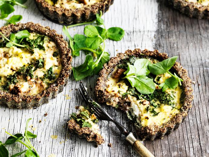 [Kale and walnut vegetarian tarts](https://www.womensweeklyfood.com.au/recipes/kale-and-walnut-tarts-29430|target="_blank") are a healthy green substitute to pastry. Great for lunch and to take to work.