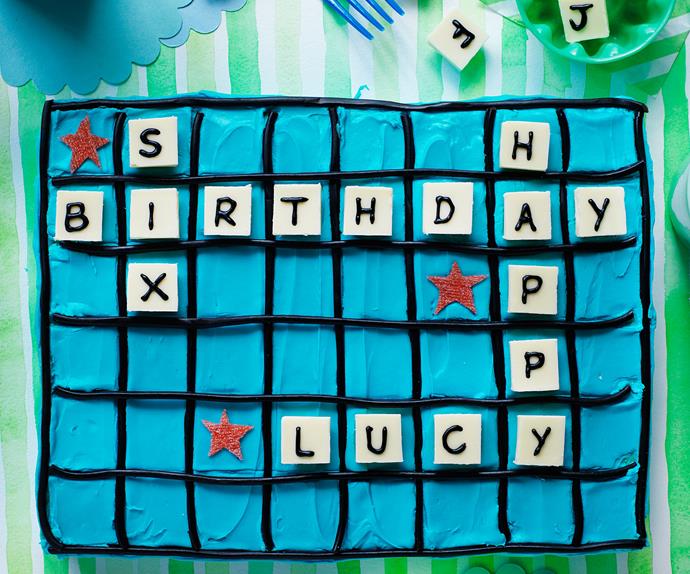 Scrabble birthday cake