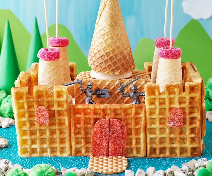 Waffle castle cake