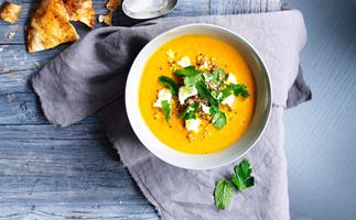 Carrot soup with feta and quinoa