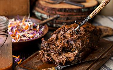 Slow-cooked smoky Texan beef brisket with easy slaw