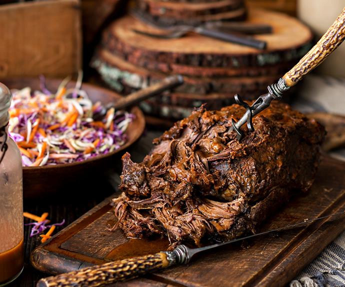 Slow-cooked smoky Texan beef brisket with easy slaw