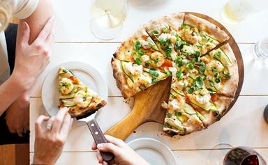 Prawn, chilli & courgette pizza with anchovy dressing