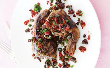 Barbecue lamb chops with mediterranean salsa