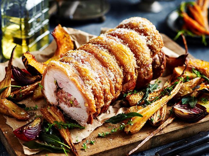 This delicious [cranberry and pistachio stuffed pork](https://www.womensweeklyfood.com.au/recipes/roast-pork-loin-with-cranberry-sauce-5932|target="_blank") is tender on the inside, crispy on the outside, creating the perfect balance of flavours and textures for a roast dinner.