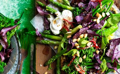 Broccolini, asparagus and miso chicken salad