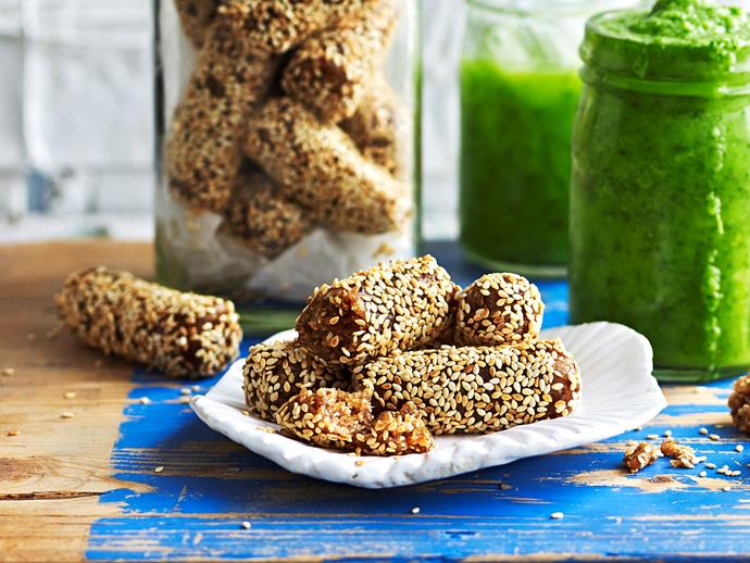 Healthy snacking doesn't have to be boring! Try these tasty [ginger and sesame seed logs](https://www.womensweeklyfood.com.au/recipes/ginger-and-sesame-seed-logs-29590|target="_blank") - wholesome, good-for-you treats!