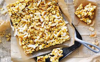 Salted popcorn and nut slice