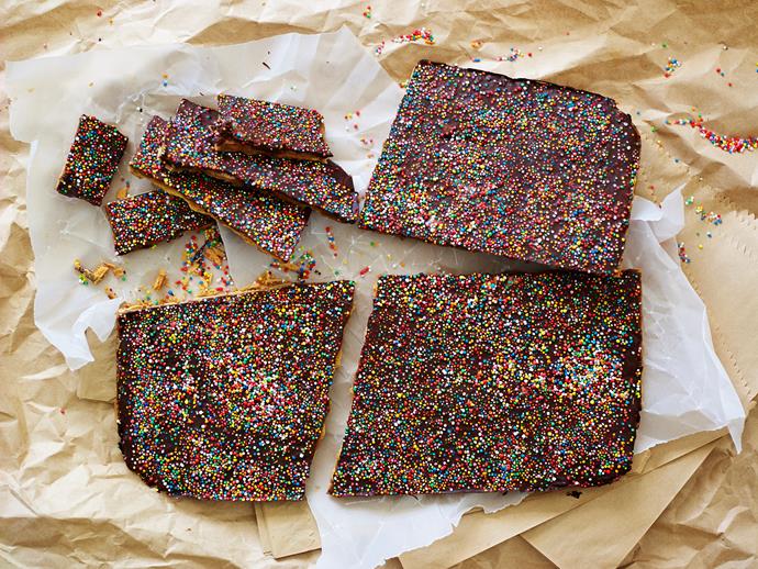 **[Chocolate freckle biscuit bark](https://www.womensweeklyfood.com.au/recipes/chocolate-freckle-biscuit-bark-29601|target="_blank")**

These shards are a brilliant cheat's cookie, utilising bought savoury crackers, dark chocolate and a sprinkling of hundreds and thousands.
