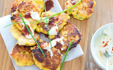 Corn and prawn fritters