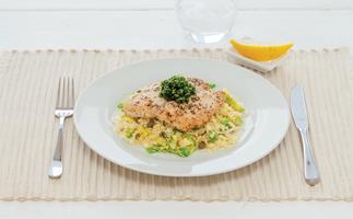 Pan fried fish with lemon and garlic couscous
