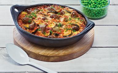 Courgette and sausage baked risotto