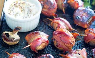 Bacon-wrapped balsamic mushrooms