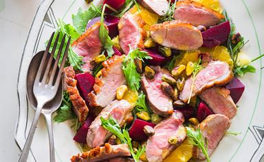 Duck breast salad with beets and orange